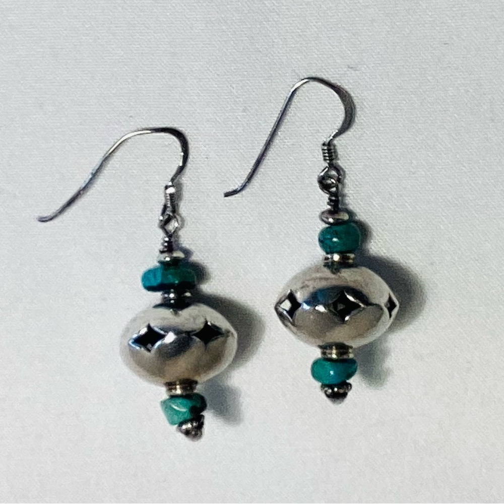 .925 Sterling Silver and Turquoise Dangle Earrings.  Handmade one of a kind.